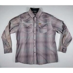 Outback Trading Co. Pearl Snap Mens Long Sleeve Ombre Plaid Shirt Large Western